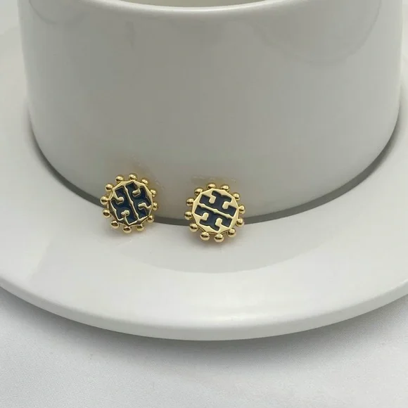 Tory Burch Gold and Navy Stud Earrings - Picture 3 of 5